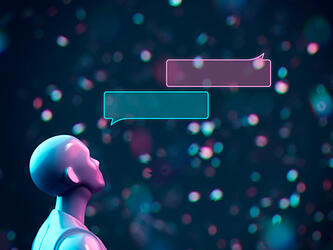speech bubbles and robotic figure